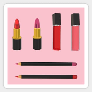 Makeup Set: Lip Products (Pink Background) Magnet